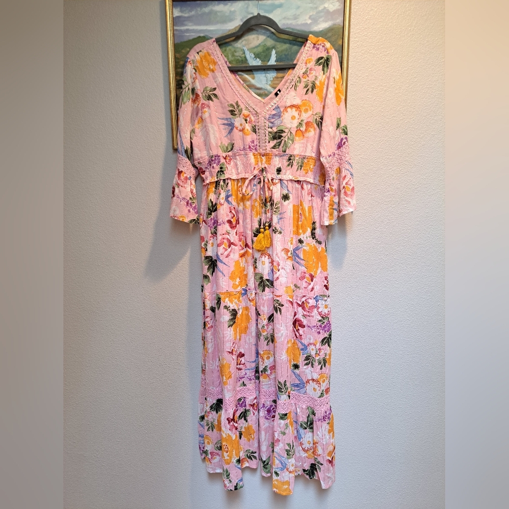 NWOT- Anthro Me 2 Magic Boho Festival Maxi Dress Peasant -  Sz L
